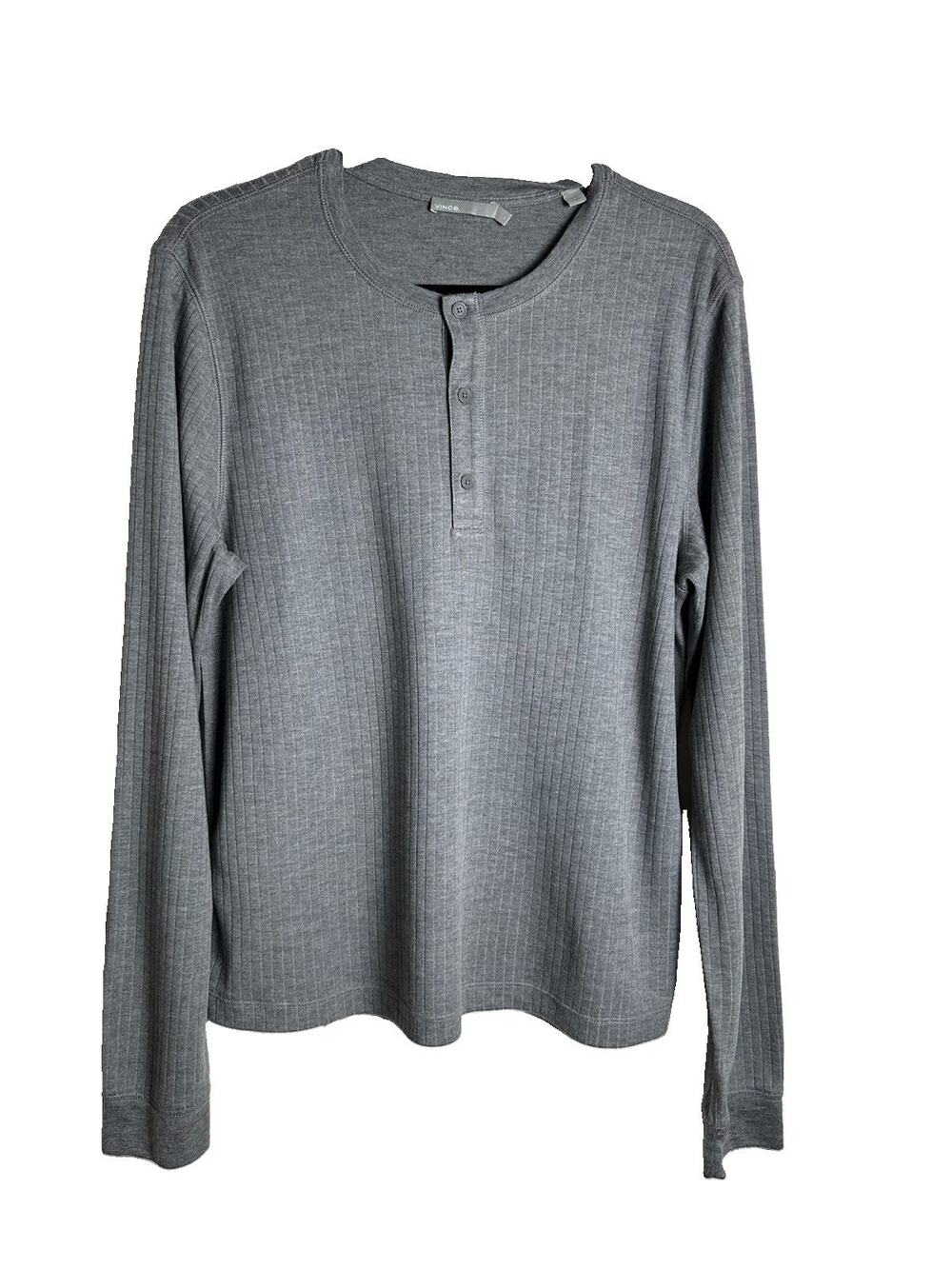 VInce Henley Shirt Mens Large Gray Ribbed Cotton Henley Long Sleeve Casual